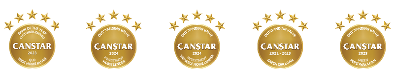 Canstar awards 2024 - Customer Owned Bank Queensland - First Home Buyer; Variable Investment Loan; Investment Home Lender; Green Car Loan; Green Personal Loan