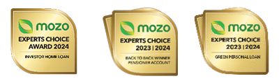Mozo Awards received 2024 - Experts Choice Award 2024 - Investor Home Loan; Green Personal Loan; Back to Back Pensioner Account winner