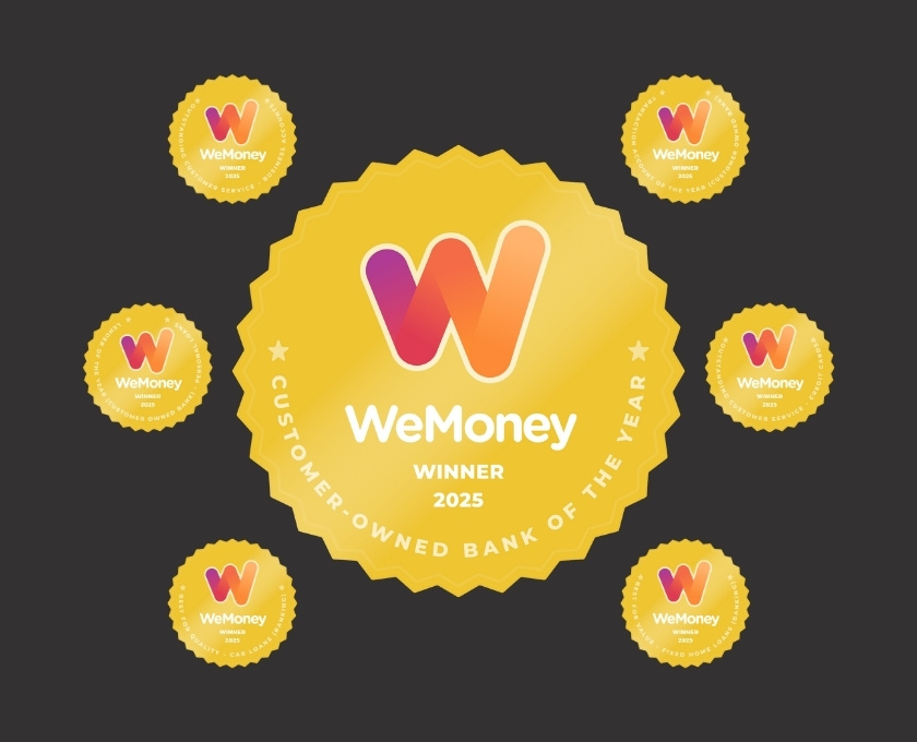 Image showcasing Queensland Country Bank’s 2025 WeMoney Awards, featuring circular gold award badges on a grey background.